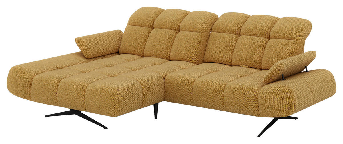 ECKSOFA Honig, Senfgelb Webstoff Armteilverstellung  - Senfgelb/Schwarz, Design, Textil/Metall (172/286cm) - Welnova