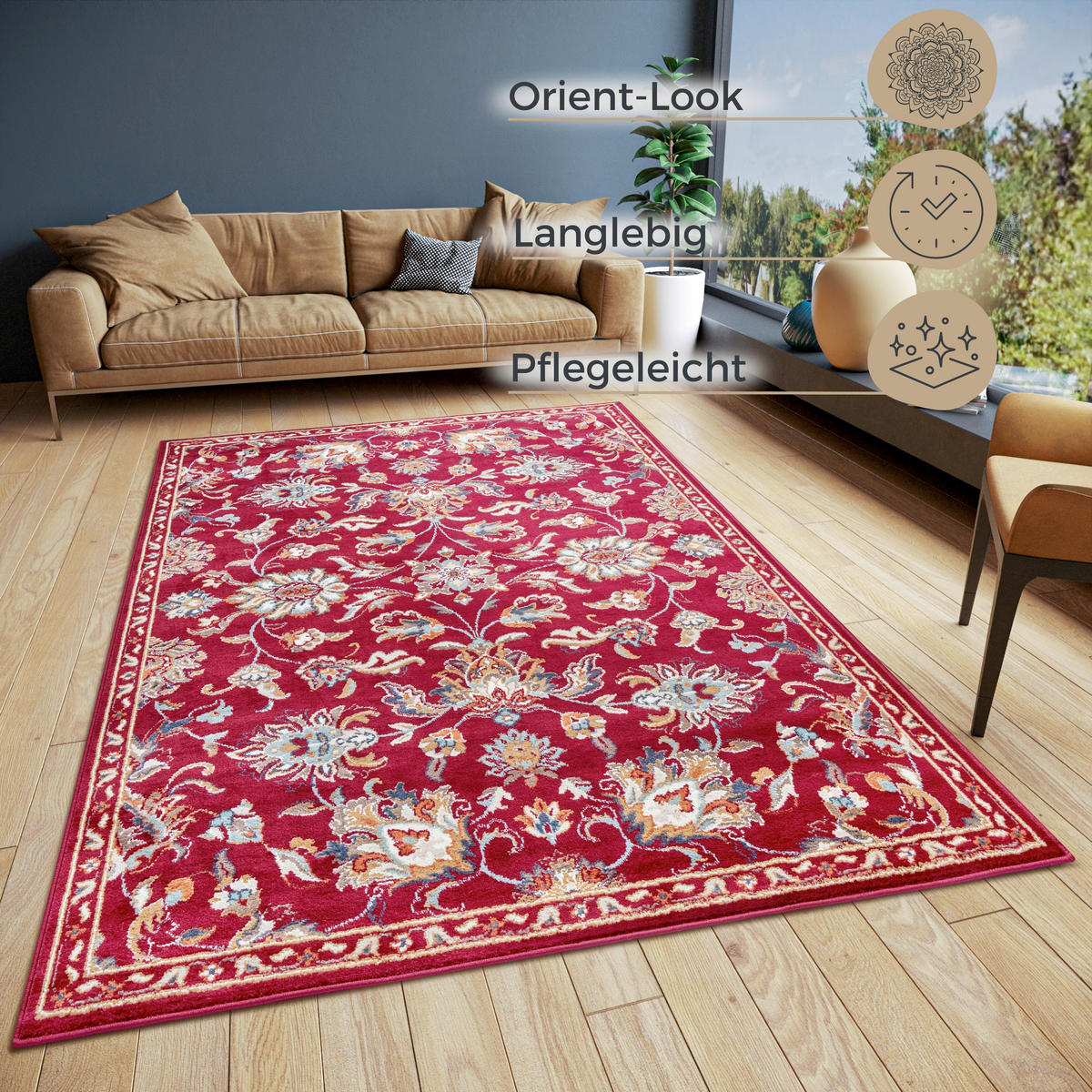 FLACHWEBETEPPICH 57/90 cm Luxor Multicolor, Rot  - Rot/Multicolor, Design, Kunststoff/Textil (57/90cm)