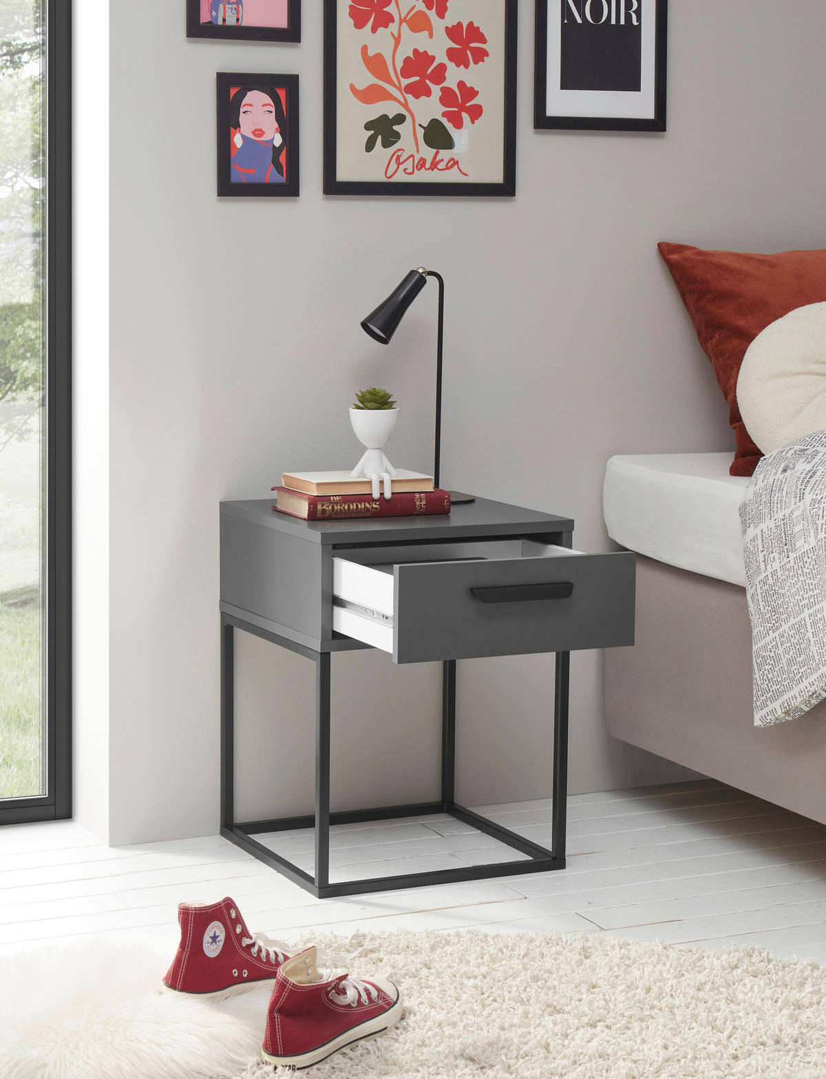 NOĆNI ORMARIĆ boje grafita, crna   - boje grafita/crna, Moderno, drvni materijal/metal (40/52/38,5cm) - Livetastic
