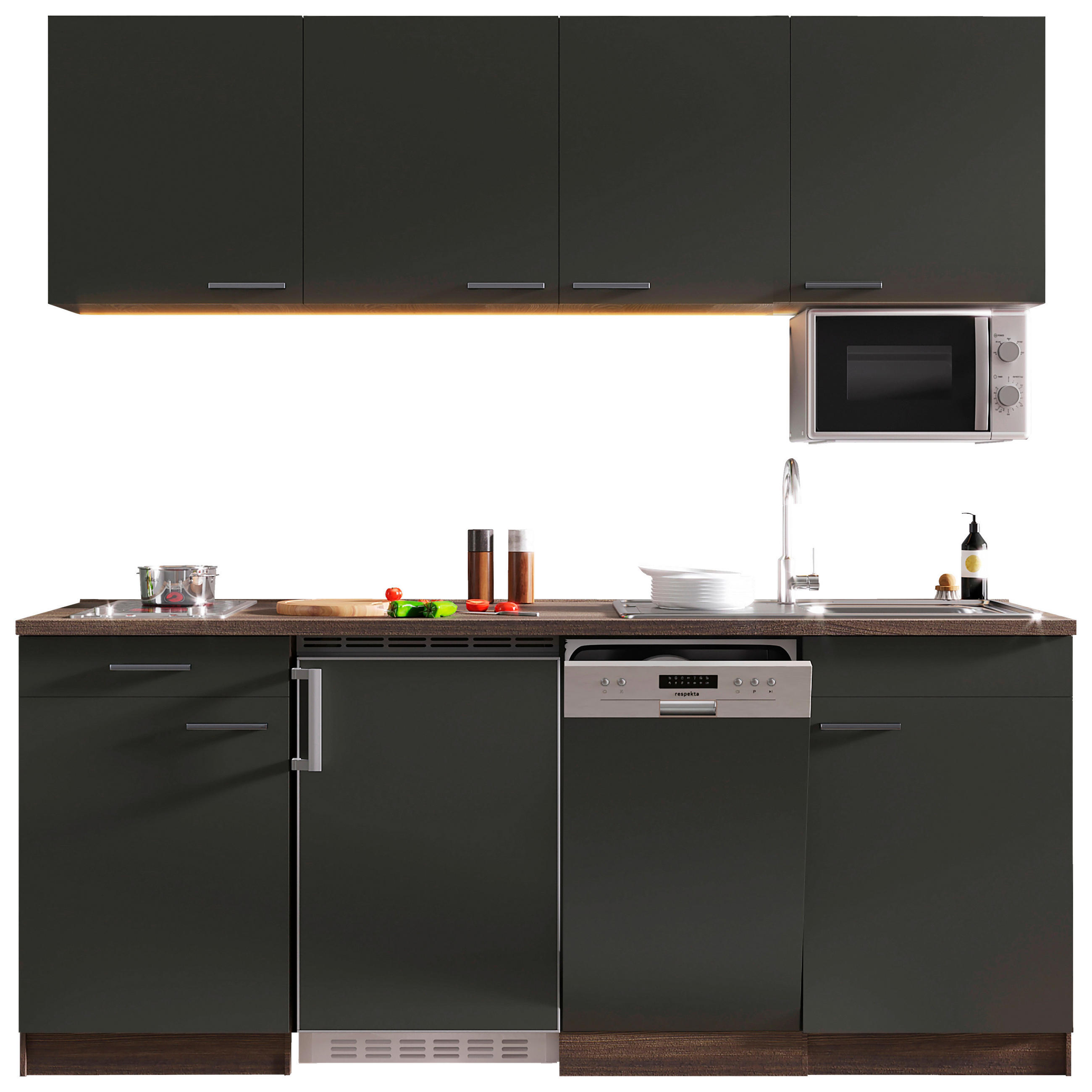 KÜCHENBLOCK 195 cm   in Grau, Eichefarben  - Eichefarben/Grau, Basics, Holzwerkstoff (195cm) - Respekta