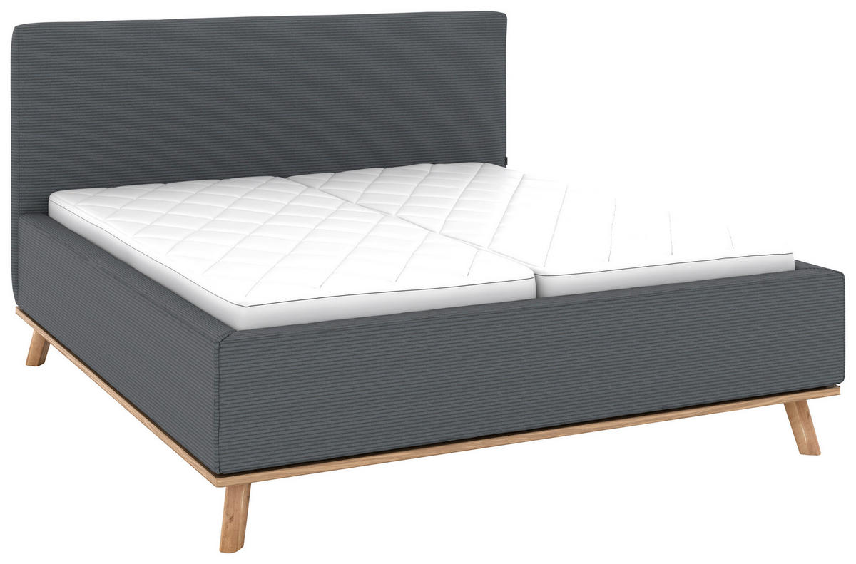 POLSTERBETT 160/200 cm,  in Grau, Matratze, Lattenrost, Bettkasten, H2 + H2 = mittel  - Eichefarben/Weiß, Design, Holz/Textil (160/200cm) - Musterring