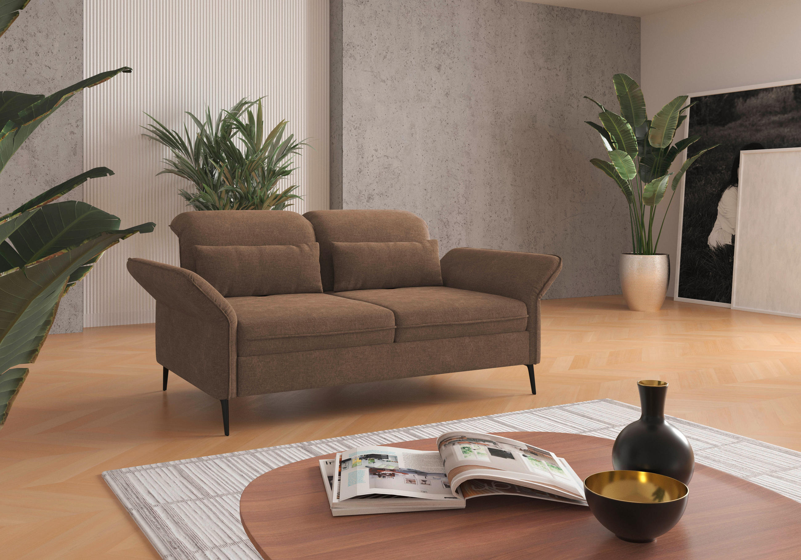 2,5-SITZER in Flachgewebe Hellbraun  - Hellbraun/Schwarz, KONVENTIONELL, Textil/Metall (189/92/123cm) - Sit & More