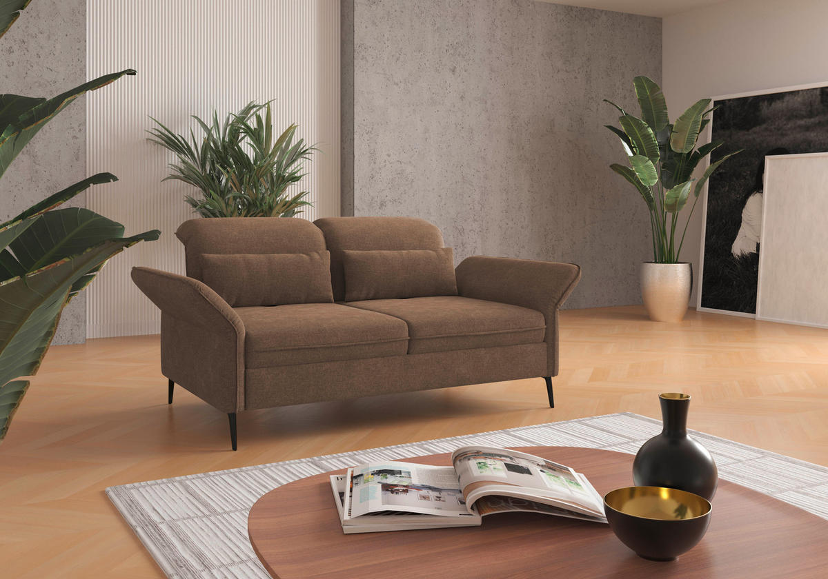 2,5-SITZER in Flachgewebe Hellbraun  - Hellbraun/Schwarz, KONVENTIONELL, Textil/Metall (189/92/123cm) - Sit & More