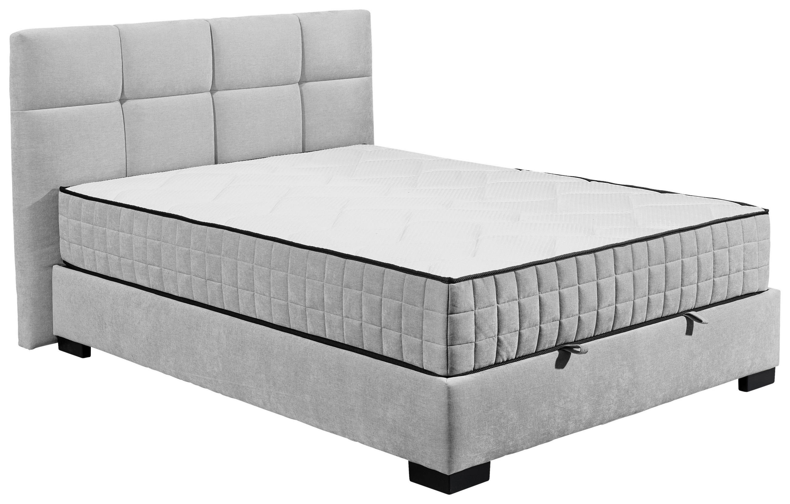 BOXBETT 140/200 cm,  in Hellgrau, Matratze, gepolstertes Kopfteil, Bettkasten, H3 + H4 = fest + sehr fest  - Hellgrau/Schwarz, MODERN, Holzwerkstoff/Kunststoff (140/200cm) - MID.YOU