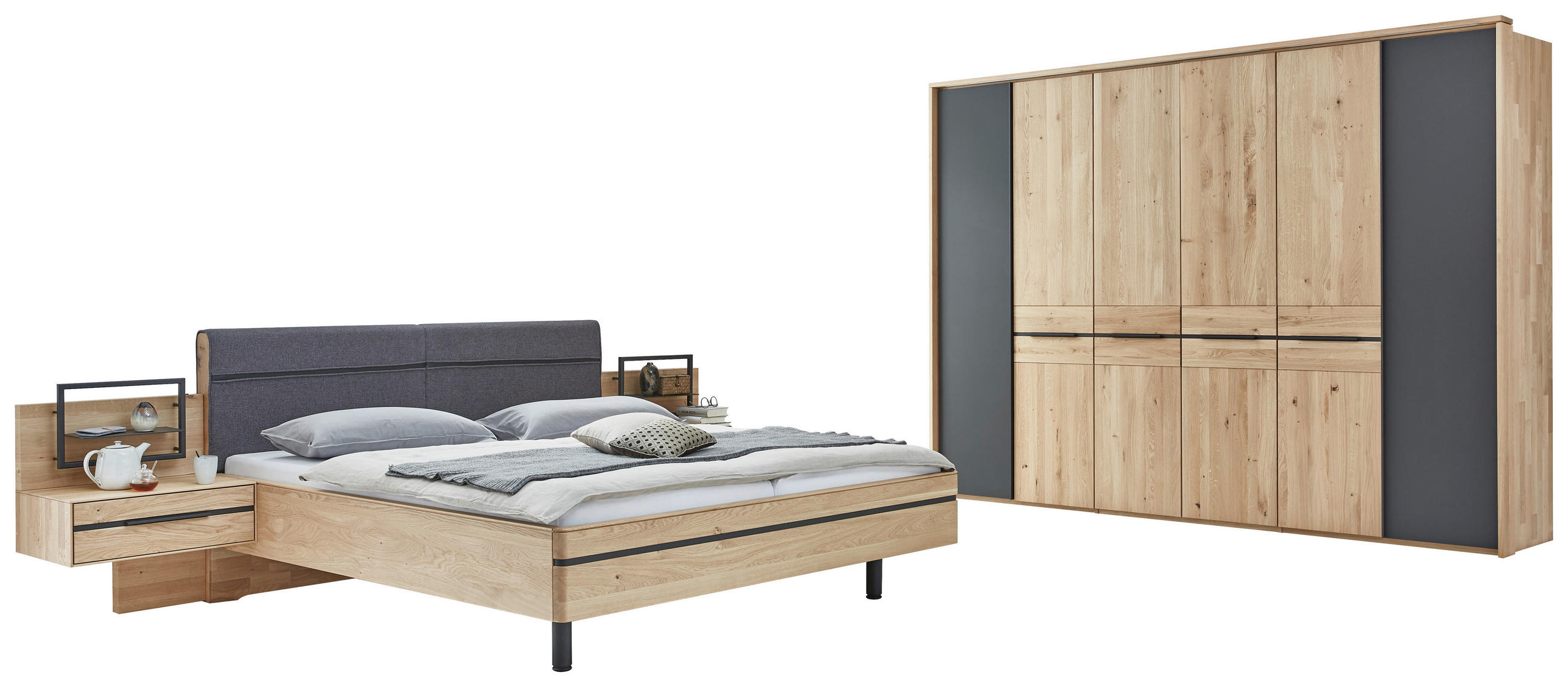 SCHLAFZIMMER Eichefarben, Dunkelgrau  - Eichefarben/Dunkelgrau, Natur, Holz/Textil (180/200cm) - Valnatura