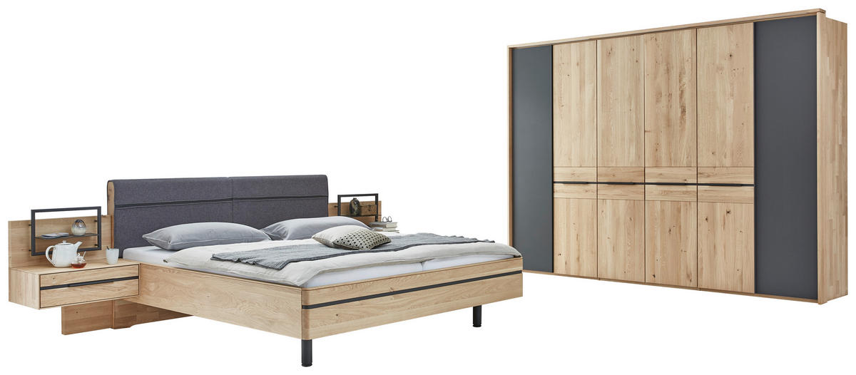 SCHLAFZIMMER in Eichefarben, Dunkelgrau  - Eichefarben/Dunkelgrau, Natur, Holz/Textil (180/200cm) - Valnatura