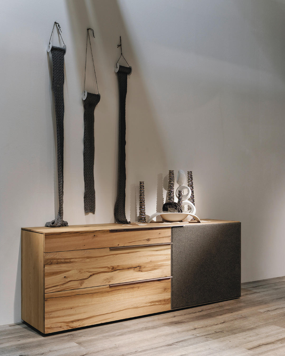 SIDEBOARD  in 224/82/51,6 cm  - Eichefarben/Anthrazit, Natur, Glas/Holz (224/82/51,6cm) - Voglauer