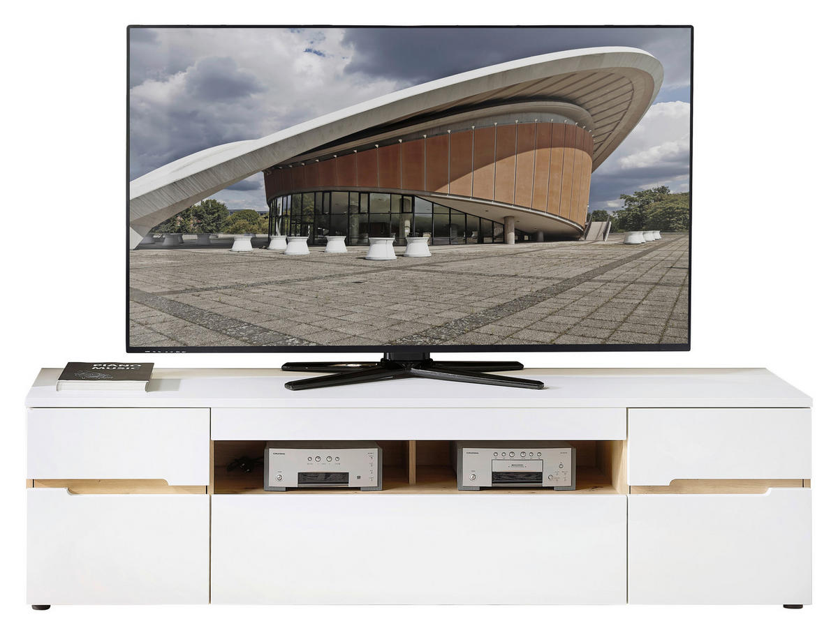 REGAL ZA DNEVNI BORAVAK bijela, hrast Artisan   - bijela/hrast Artisan, Moderno, staklo/drvni materijal (282/197/47cm) - Hom`in