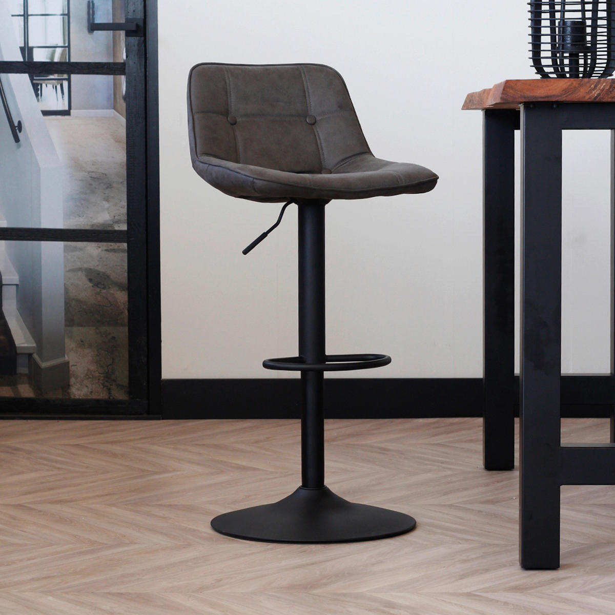 BARHOCKER-SET Mikrofaser Anthrazit gastro- und objekttauglich  - Anthrazit/Schwarz, LIFESTYLE, Textil/Metall (49/87/43cm) - MID.YOU