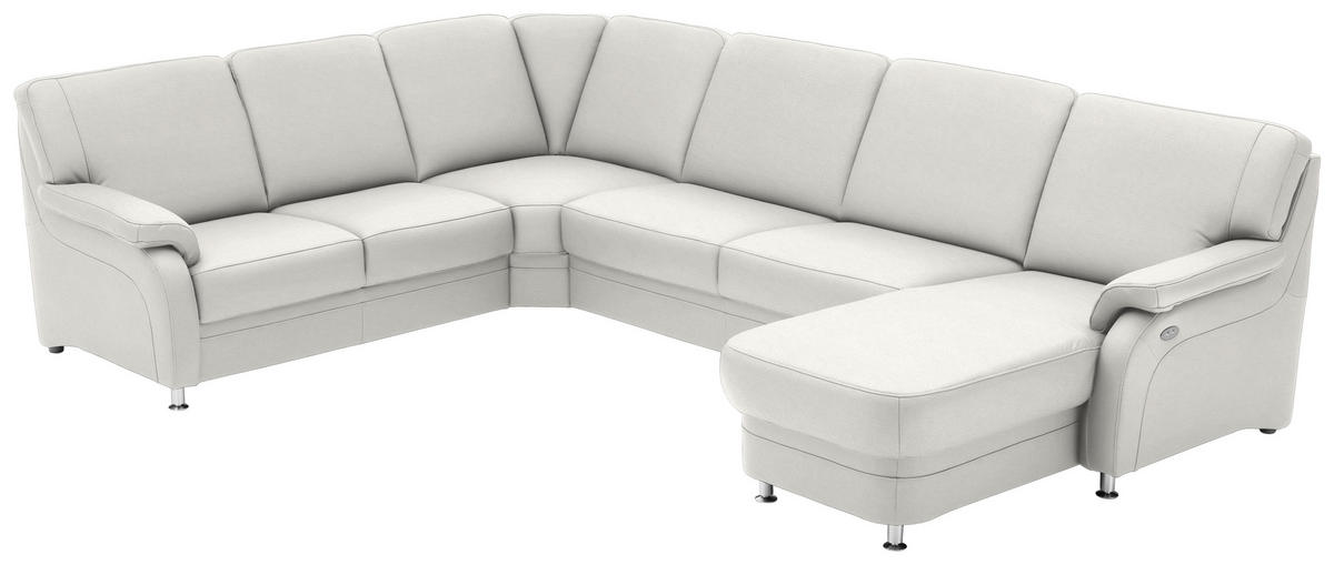 WOHNLANDSCHAFT Echtleder Weiss  - Weiss/Alufarben, Konventionell, Leder/Metall (239/329/165cm) - Beldomo Premium