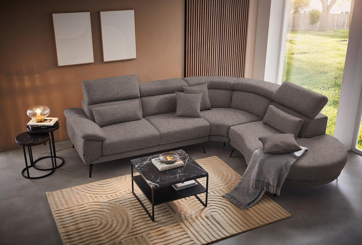 ECKSOFA Graubraun Velours  - Graubraun/Schwarz, Design, Textil/Metall (299/264cm) - Novel