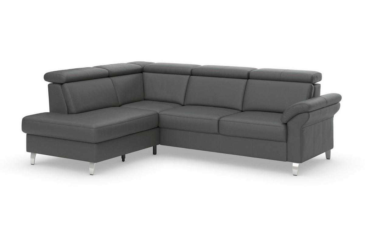 ECKSOFA 194/245 cm ARNGAST E in Echtleder Anthrazit Kopfteilverstellung  194/245 cm  - Chromfarben/Anthrazit, Basics, Leder/Textil (194/245cm) - Sit & More
