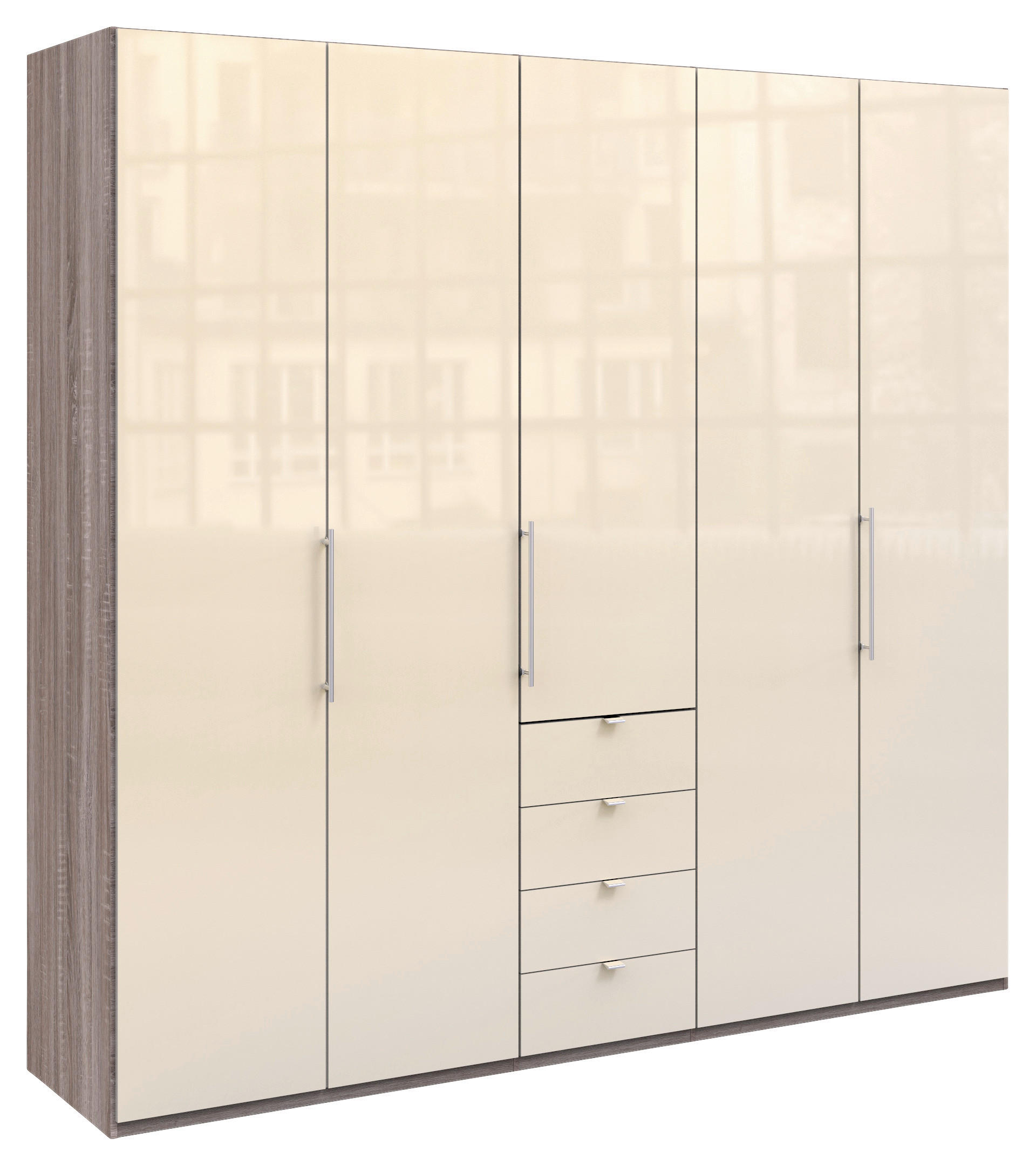 FALTTÜRENSCHRANK 250/236/58 cm 3-türig Trüffeleichefarben, Magnolie  - Chromfarben/Magnolie, KONVENTIONELL, Glas/Holzwerkstoff (250/236/58cm) - Venda