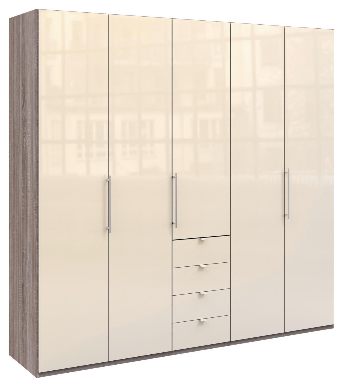 FALTTÜRENSCHRANK Trüffeleichefarben, Magnolie  - Chromfarben/Magnolie, Konventionell, Glas/Holzwerkstoff (250/236/58cm) - Venda
