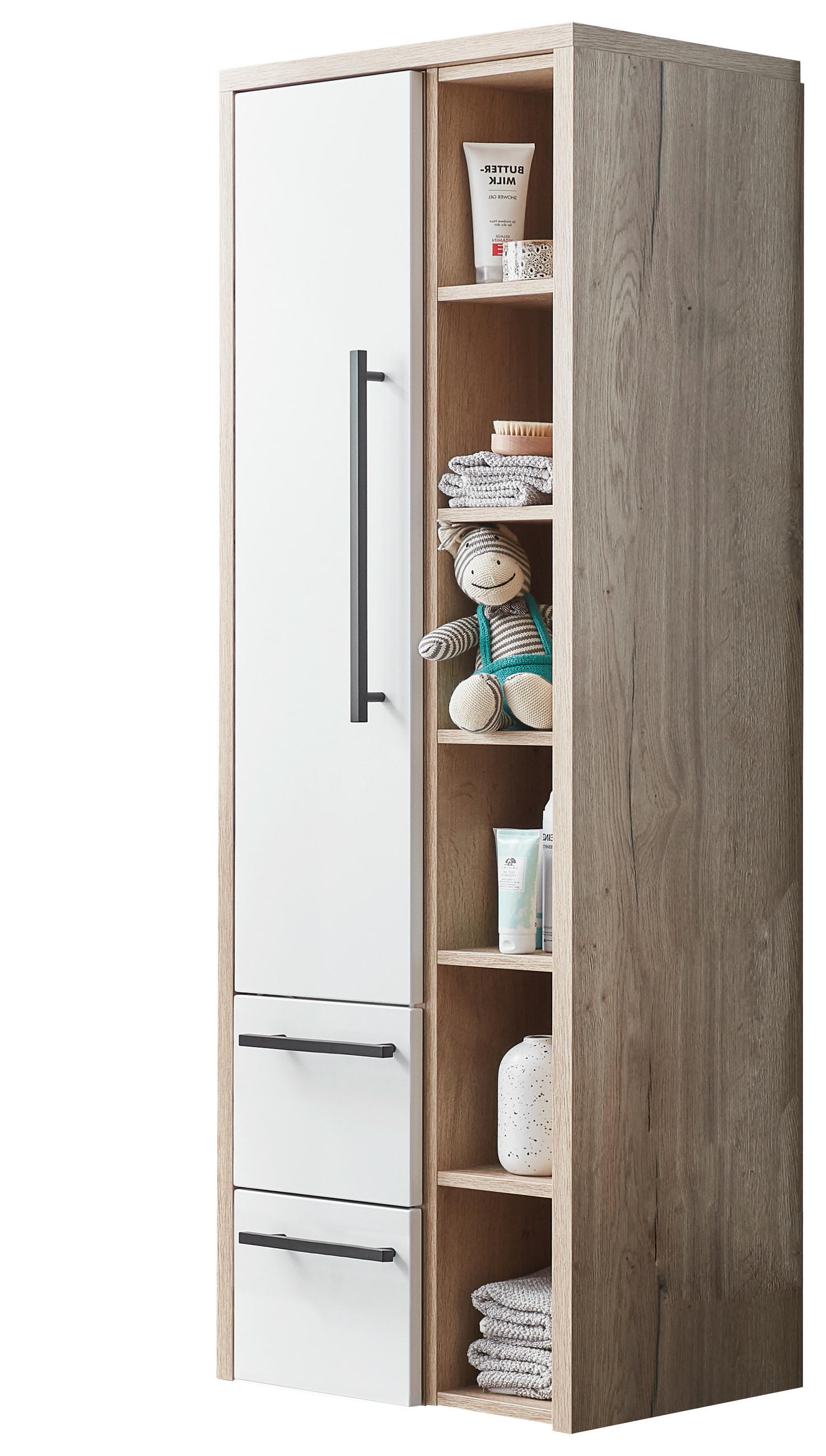 HOCHSCHRANK 65,6/162,8/30 cm  - Eichefarben/Schwarz, MODERN, Glas/Holzwerkstoff (65,6/162,8/30cm) - Novel