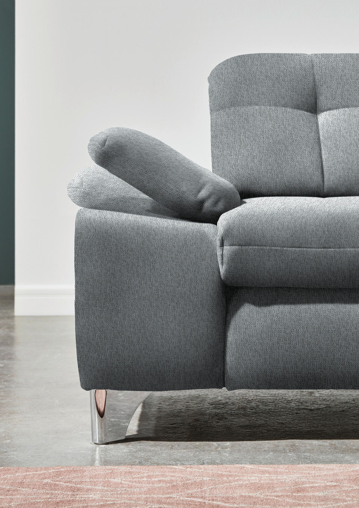 ECKSOFA in Chenille Blaugrau  - Chromfarben/Blaugrau, Design, Textil/Metall (310/260cm) - Beldomo Speed