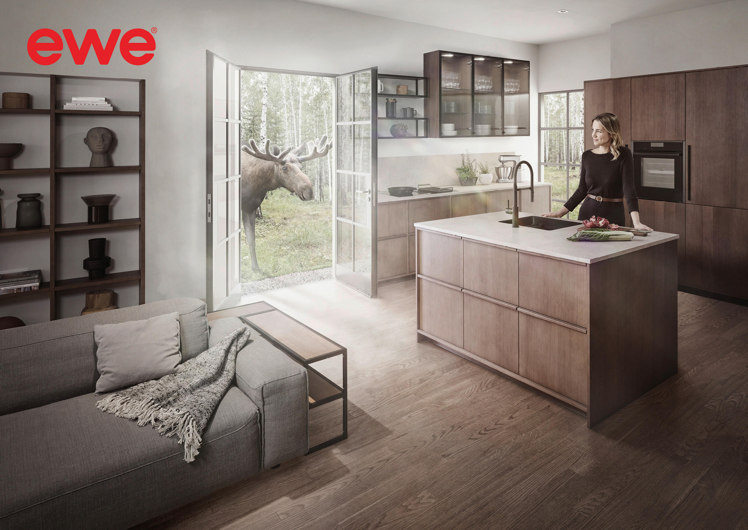 EINBAUKÜCHE   - Eichefarben, MODERN, Holzwerkstoff - EWE