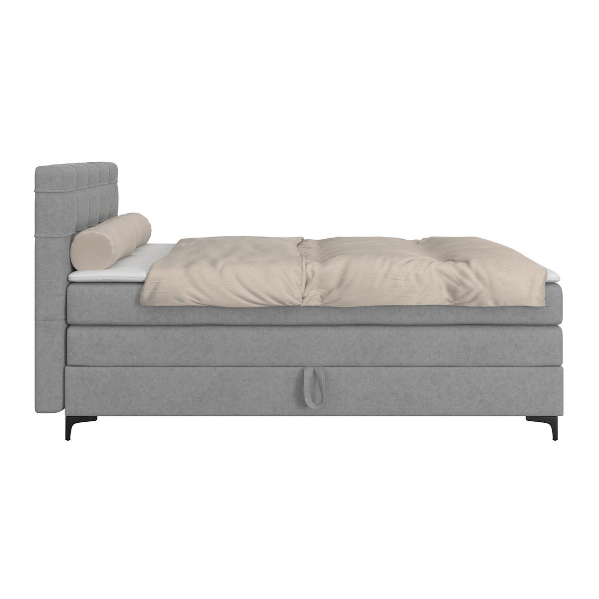 BOXSPRINGBETT 160/200 cm,  in Hellgrau, H3 = fest  - Hellgrau/Schwarz, KONVENTIONELL, Kunststoff/Textil (160/200cm)