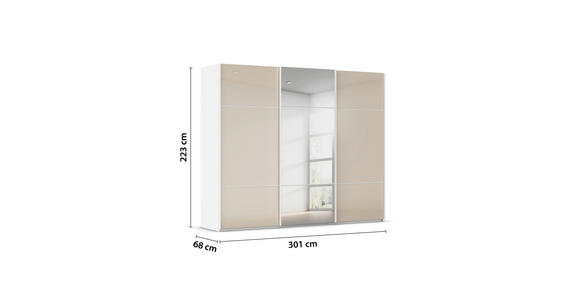 SCHWEBETÜRENSCHRANK 301/223/68 cm 3-türig Weiß, Champagner - Chromfarben/Champagner, KONVENTIONELL, Glas/Holzwerkstoff (301/223/68cm) - Novel