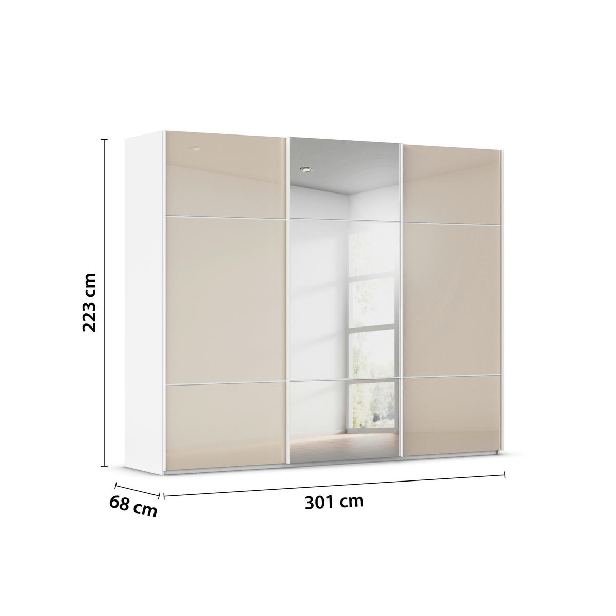 SCHWEBETÜRENSCHRANK in Weiss, Champagner  - Chromfarben/Weiss, Konventionell, Glas/Holzwerkstoff (301/223/68cm) - Novel