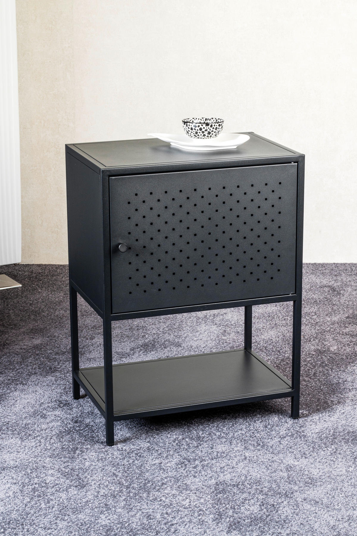 NACHTSCHRANK 45/60/30 cm, Schwarz,  - Schwarz/Grau, Design, Metall (45/60/30cm)