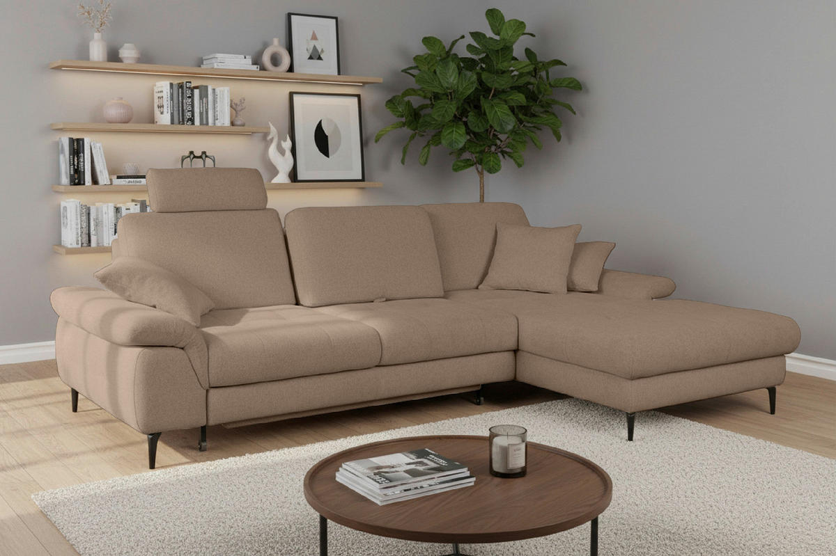 ECKSOFA ALMA in Chenille Beige  285/191 cm  - Beige/Schwarz, Design, Textil/Metall (285/191cm) - Livetastic