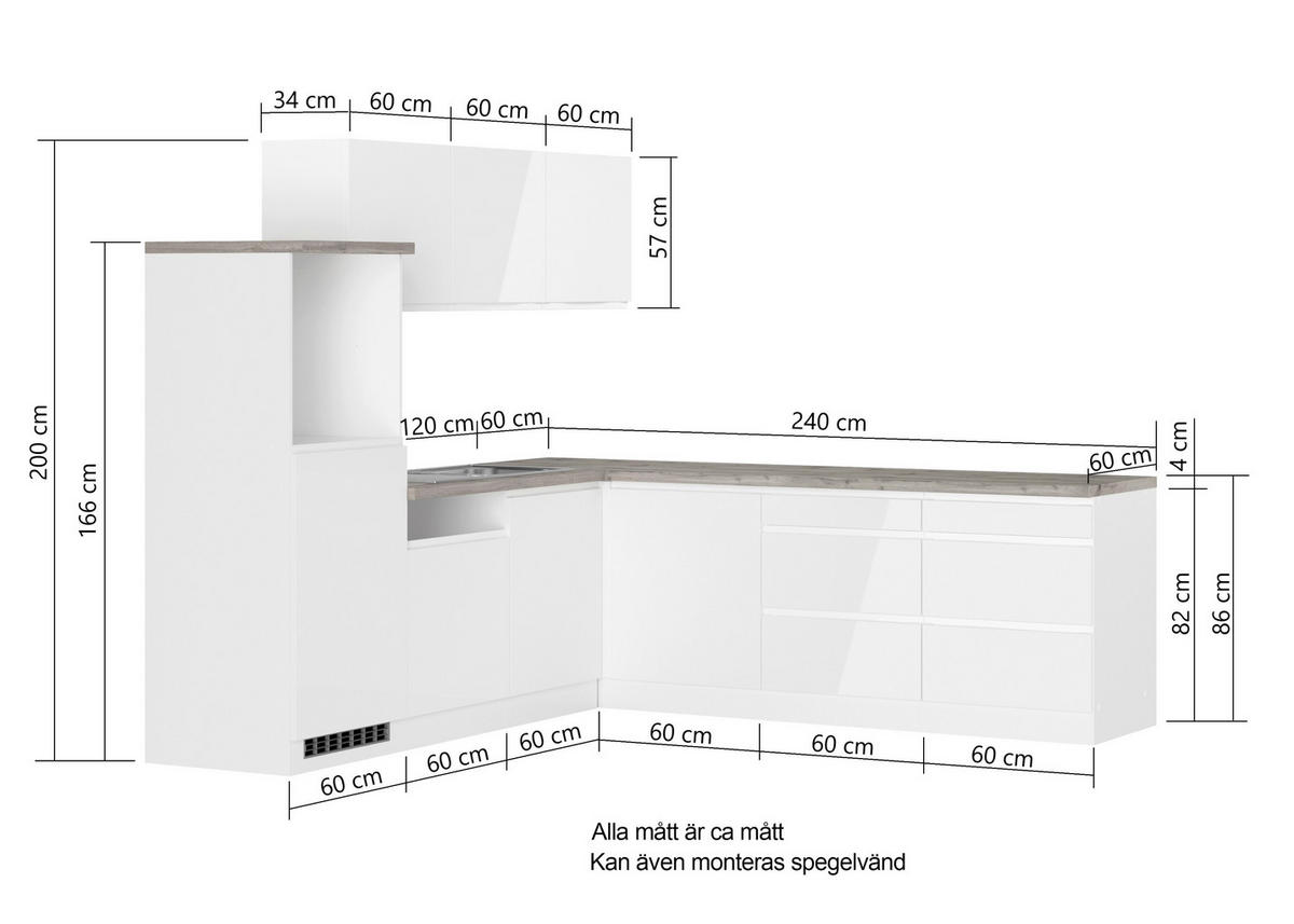 HÖRNKÖK 240/240 cm  i vit, ek Wotan, vit högglans  - vit/ek Wotan, Lifestyle, trämaterial (240/240cm) - Held