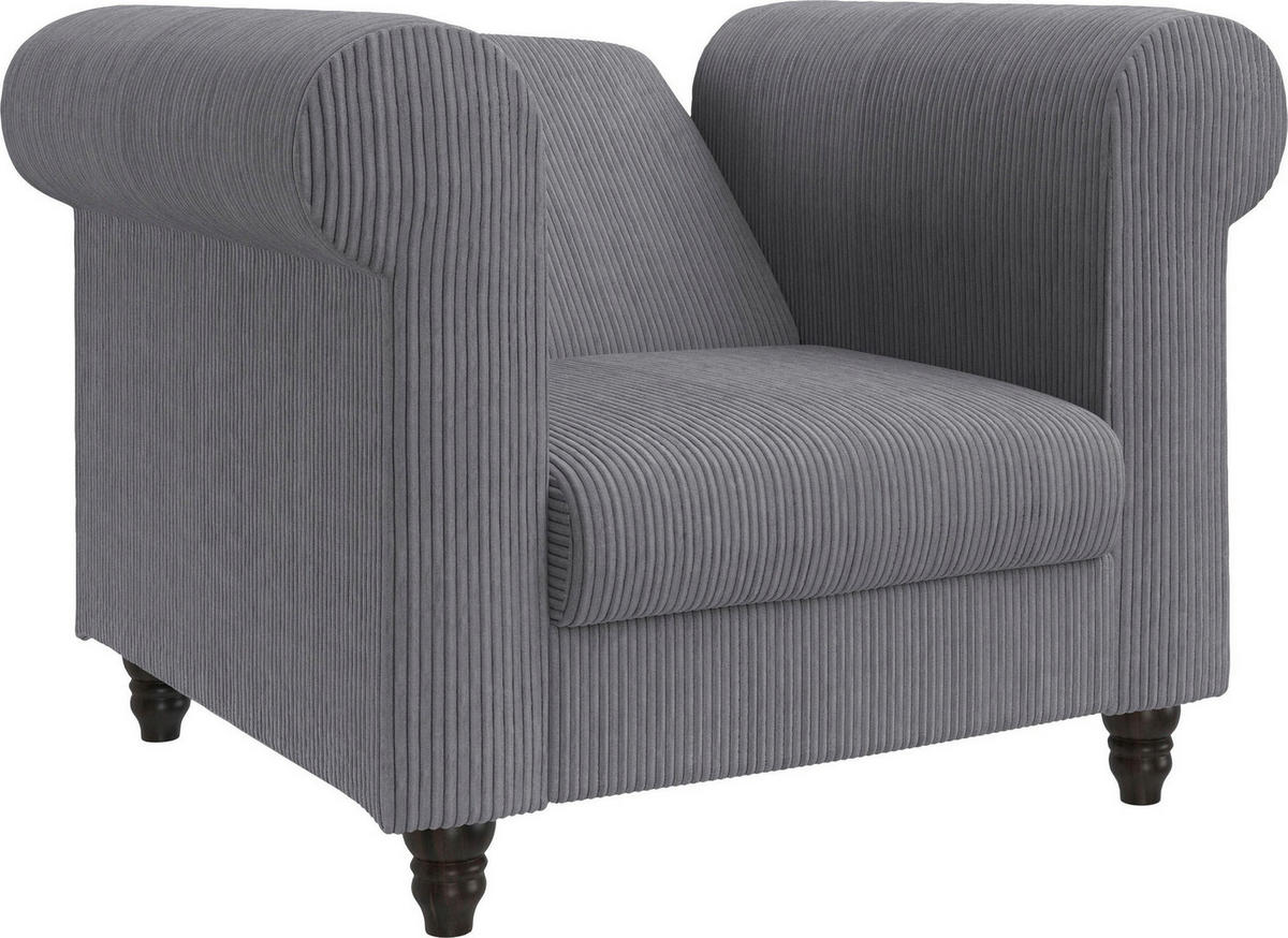 SESSEL in Cord Grau  - Schwarz/Grau, Basics, Holz/Textil (111/83/87cm) - Livetastic