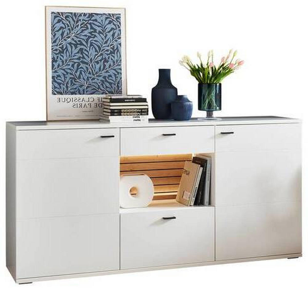 SIDEBOARD Weiss, Eiche Artisan  179,5/89/44 cm  - Weiss/Anthrazit, Design, Holzwerkstoff/Kunststoff (179,5/89/44cm) - Stylife