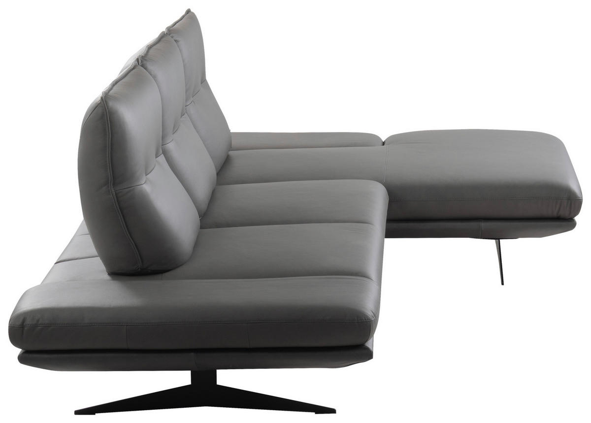 ECKSOFA  in Echtleder Dunkelgrau  291/180 cm  - Dunkelgrau/Schwarz, Design, Leder/Metall (291/180cm) - Celina Home