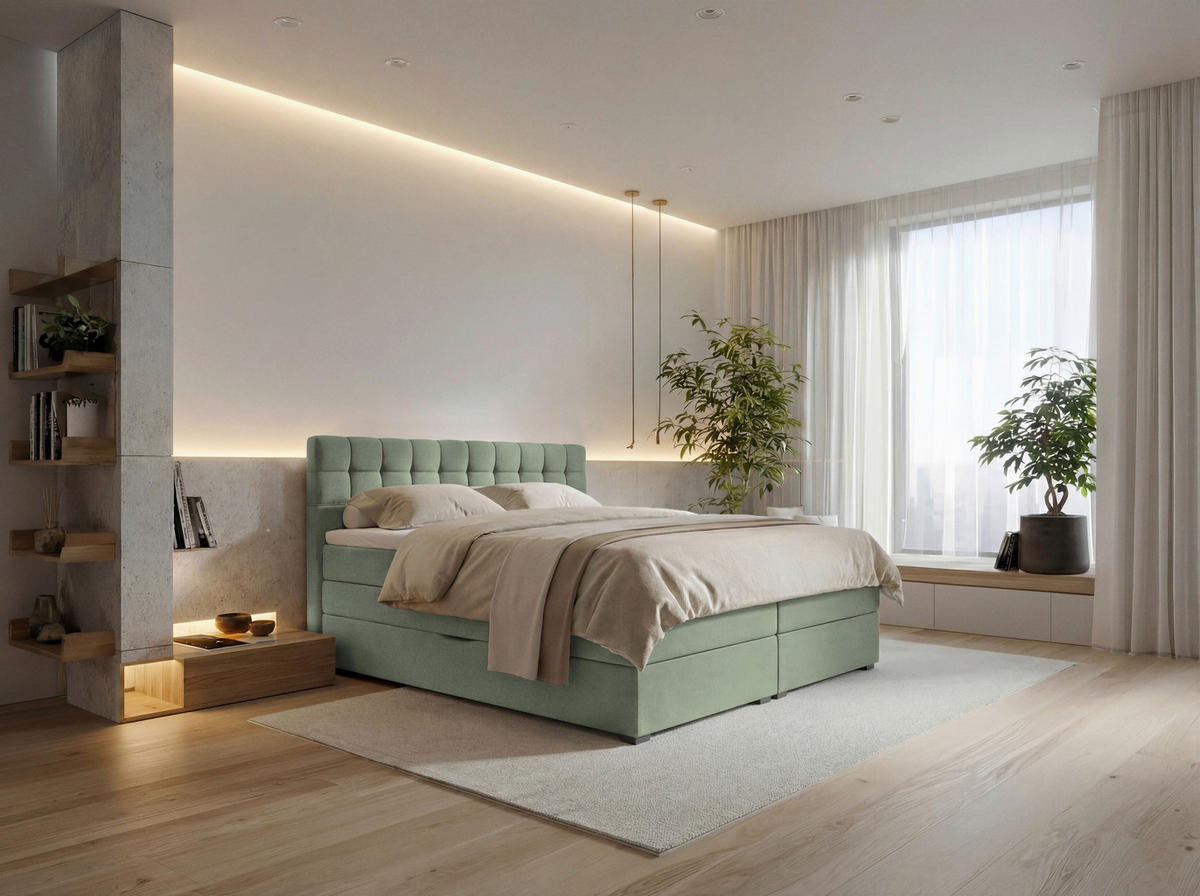 BOXSPRINGBETT 160/200 cm,  in Grün, Bettkasten, Topper, Matratzen, H3 = fest  - Schwarz/Grün, KONVENTIONELL, Kunststoff/Textil (160/200cm) - Boxxx