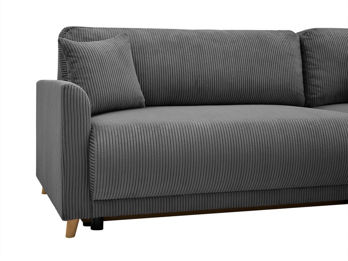 ECKSOFA MILOS Grau Cord Rückenkissen, Bettkasten, Schlaffunktion, Rücken echt  - Naturfarben/Grau, Design, Textil (224/148cm) - P & B