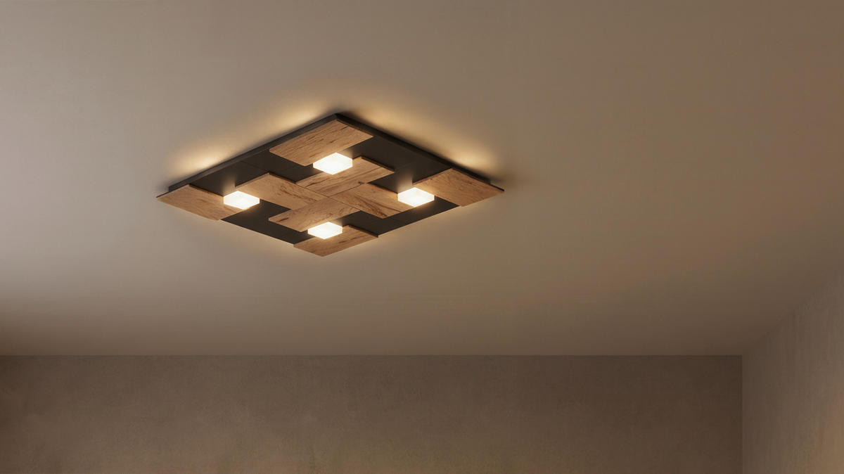 LED-DECKENLEUCHTE Noah 51/51/5 cm   - Wildeiche, Natur, Metall (51/51/5cm) - Ambiente
