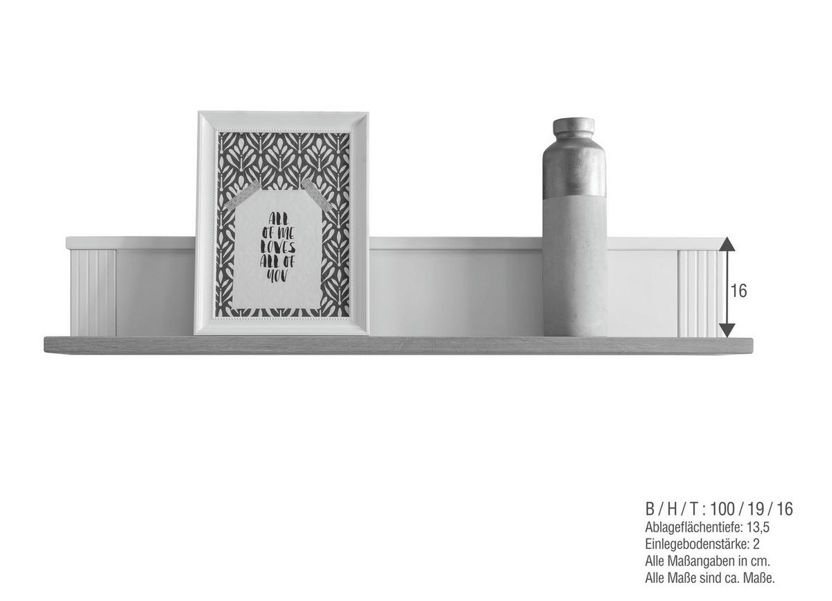 WANDBOARD Kiefer massiv Weiß  - Weiß, Design, Holz (100/18/16cm) - Livetastic