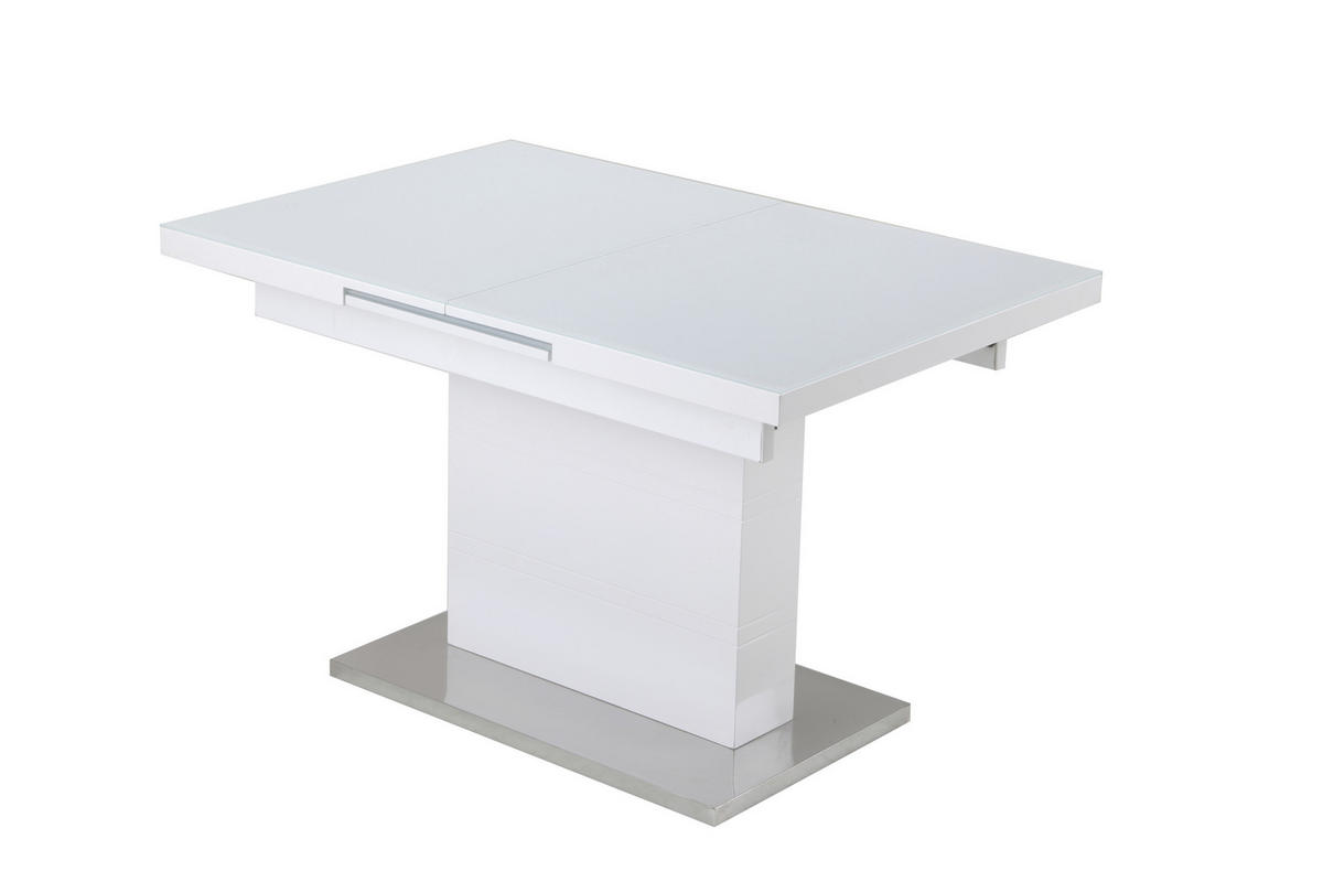 TRPEZARIJSKI STO  bela, boja nerđajućeg čelika, bela visoki sjaj   - bela/bela visoki sjaj, Dizajnerski, staklo/metal (120-160/80/76cm) - Carryhome
