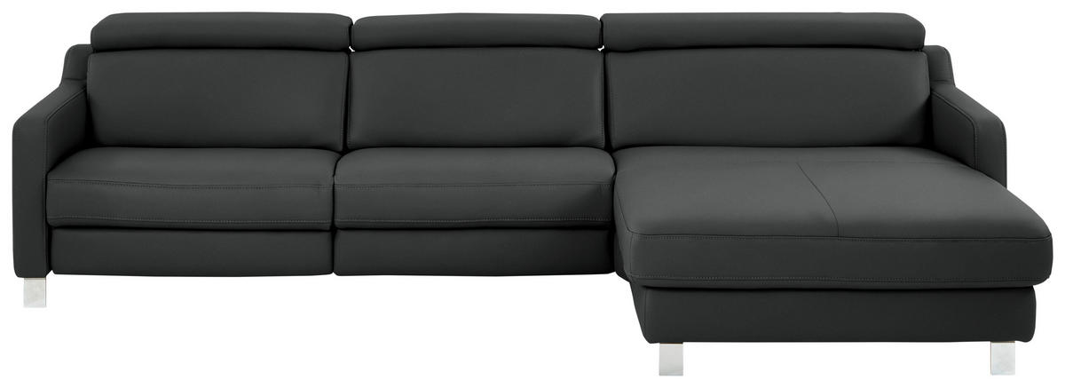 ECKSOFA Echtleder Anthrazit  - Chromfarben/Anthrazit, Design, Leder/Metall (291/176cm) - Valdera