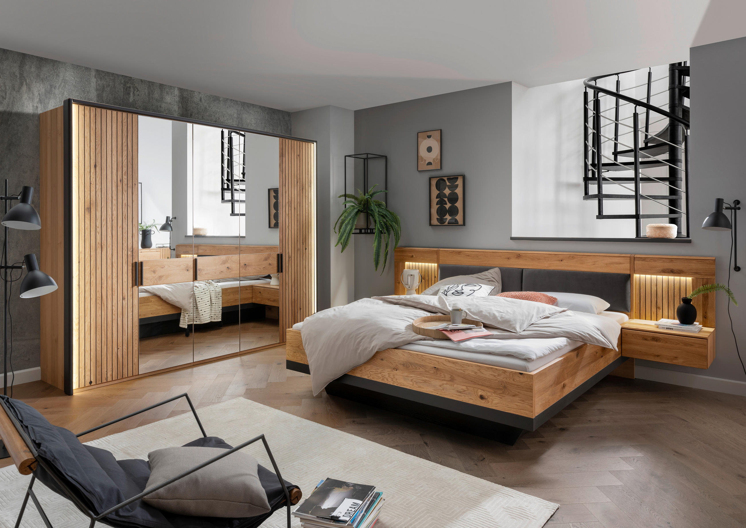 DREHTÜRENSCHRANK  in Eichefarben  - Eichefarben/Schwarz, LIFESTYLE, Glas/Holz (247/214/61cm) - Linea Natura