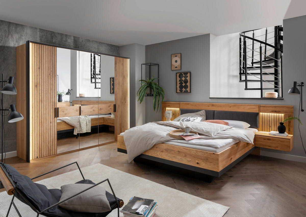 DREHTÜRENSCHRANK  in Eichefarben  - Eichefarben/Schwarz, LIFESTYLE, Glas/Holz (296/214/61cm) - Linea Natura