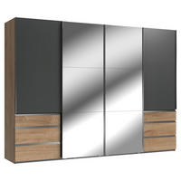 SCHWEBETÜRENSCHRANK 300/216/65 cm,  in Graphitfarben, Eichefarben, 4 Tür(en)  - Chromfarben/Eichefarben, MODERN, Glas/Holzwerkstoff (300/216/65cm) - MID.YOU