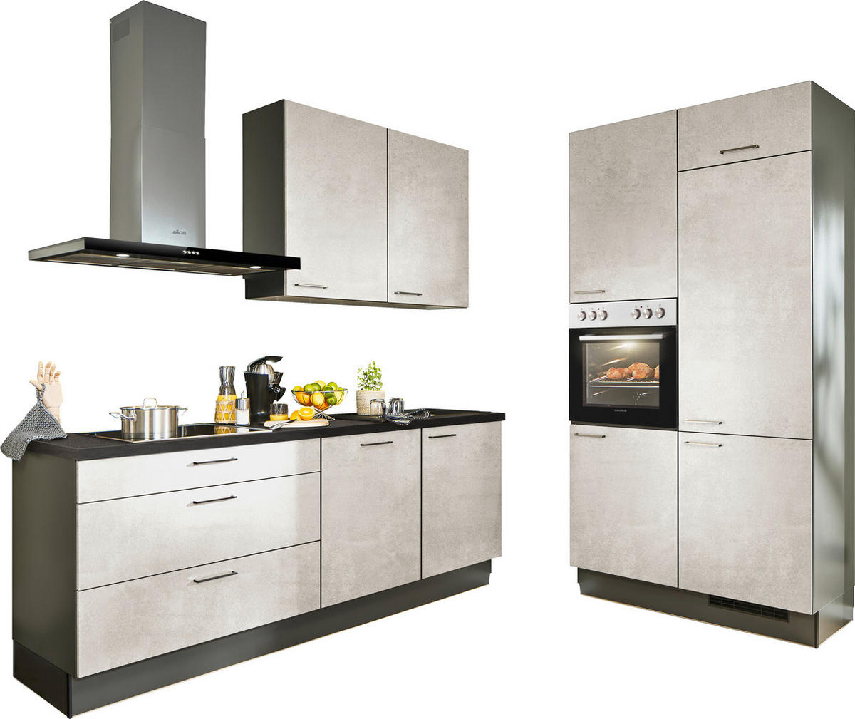 ECKKÜCHE 220/120 cm  in Graphitfarben, Schwarz, Weiß  - Schwarz/Graphitfarben, Design, Holzwerkstoff/Metall (220/120cm) - Xora