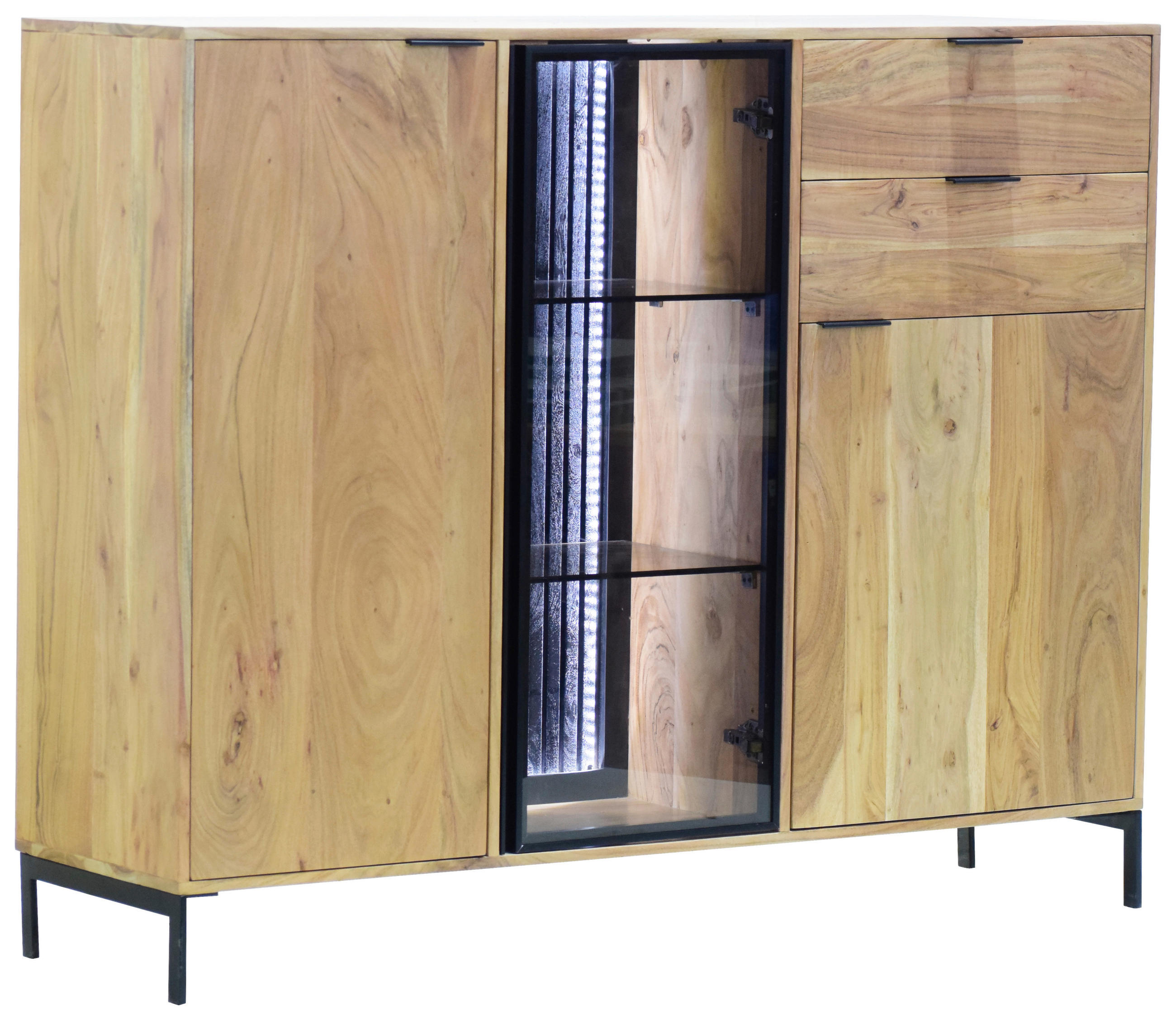 HIGHBOARD  in 145/115/40 cm  - Schwarz/Akaziefarben, LIFESTYLE, Glas/Holz (145/115/40cm) - Landscape