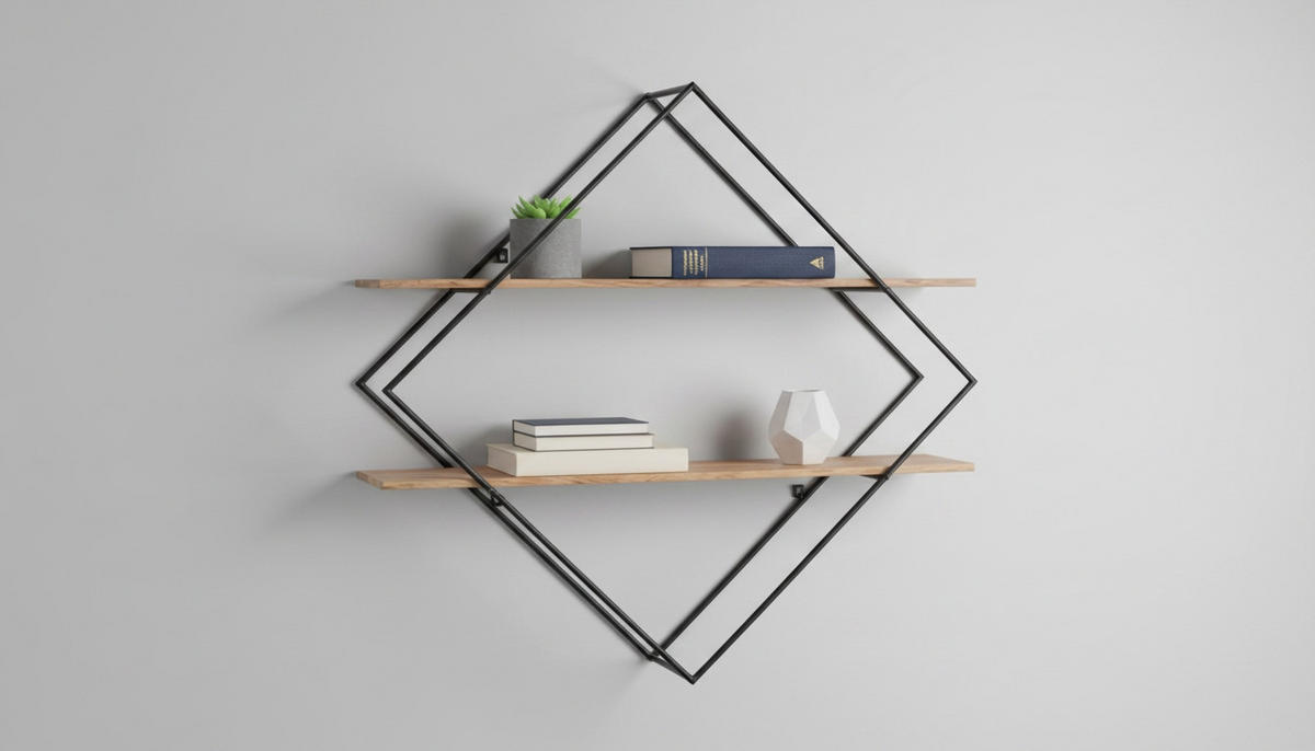 WANDREGAL 107/107/26 cm  - Dunkelgrau/Akaziefarben, Trend, Holz/Metall (107/107/26cm) - Ambia Home