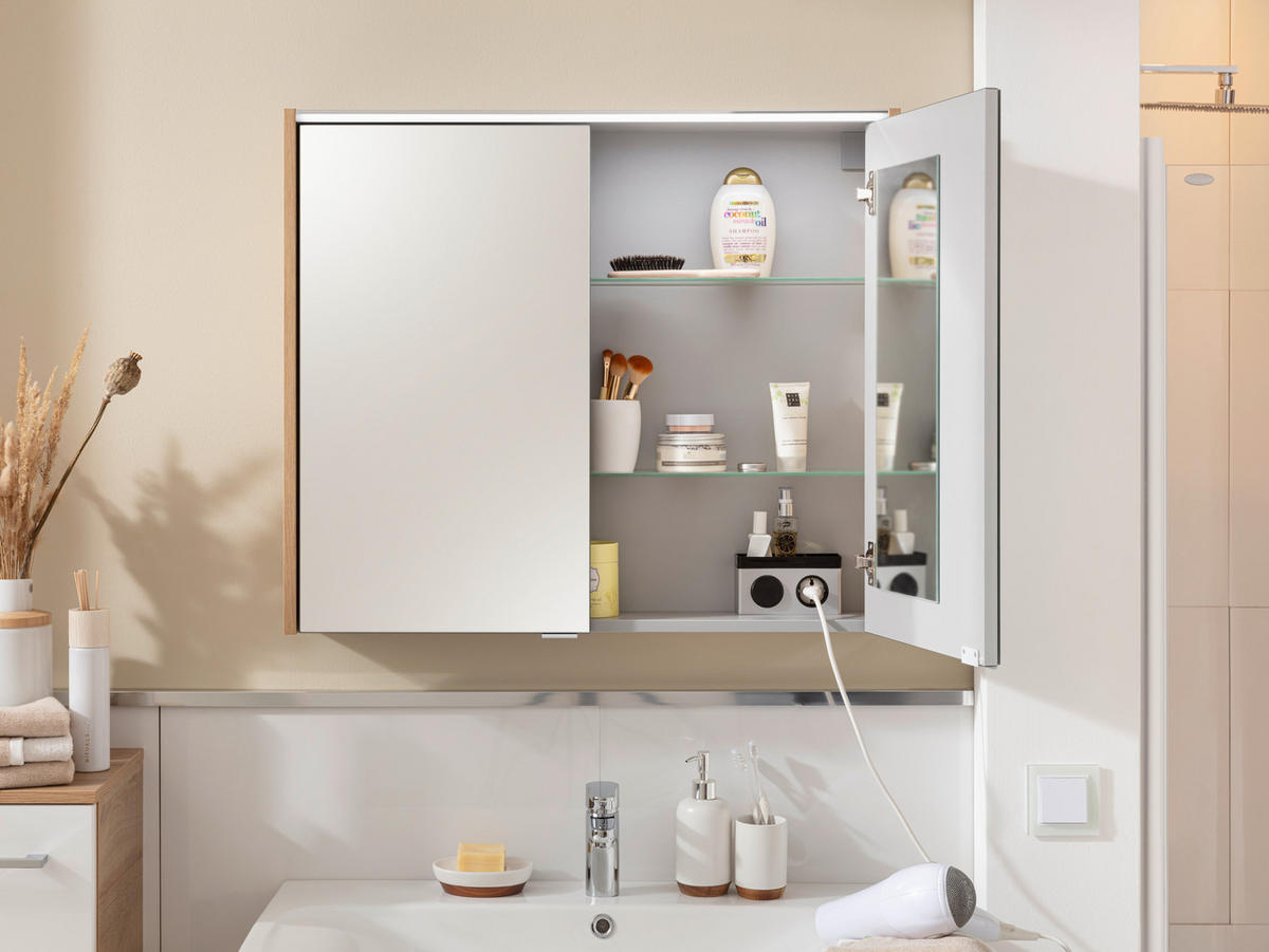 SPIEGELSCHRANK 80/68,3/16 cm  - Eichefarben/Alufarben, MODERN, Glas/Holzwerkstoff (80/68,3/16cm) - Voleo