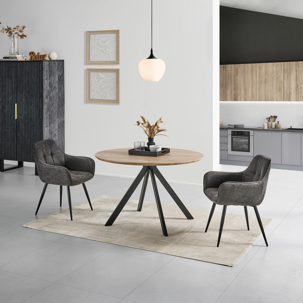 ESSTISCH in Metall, Holzwerkstoff  - Schwarz/Naturfarben, LIFESTYLE, Holzwerkstoff/Metall (120/76/120cm) - Livetastic