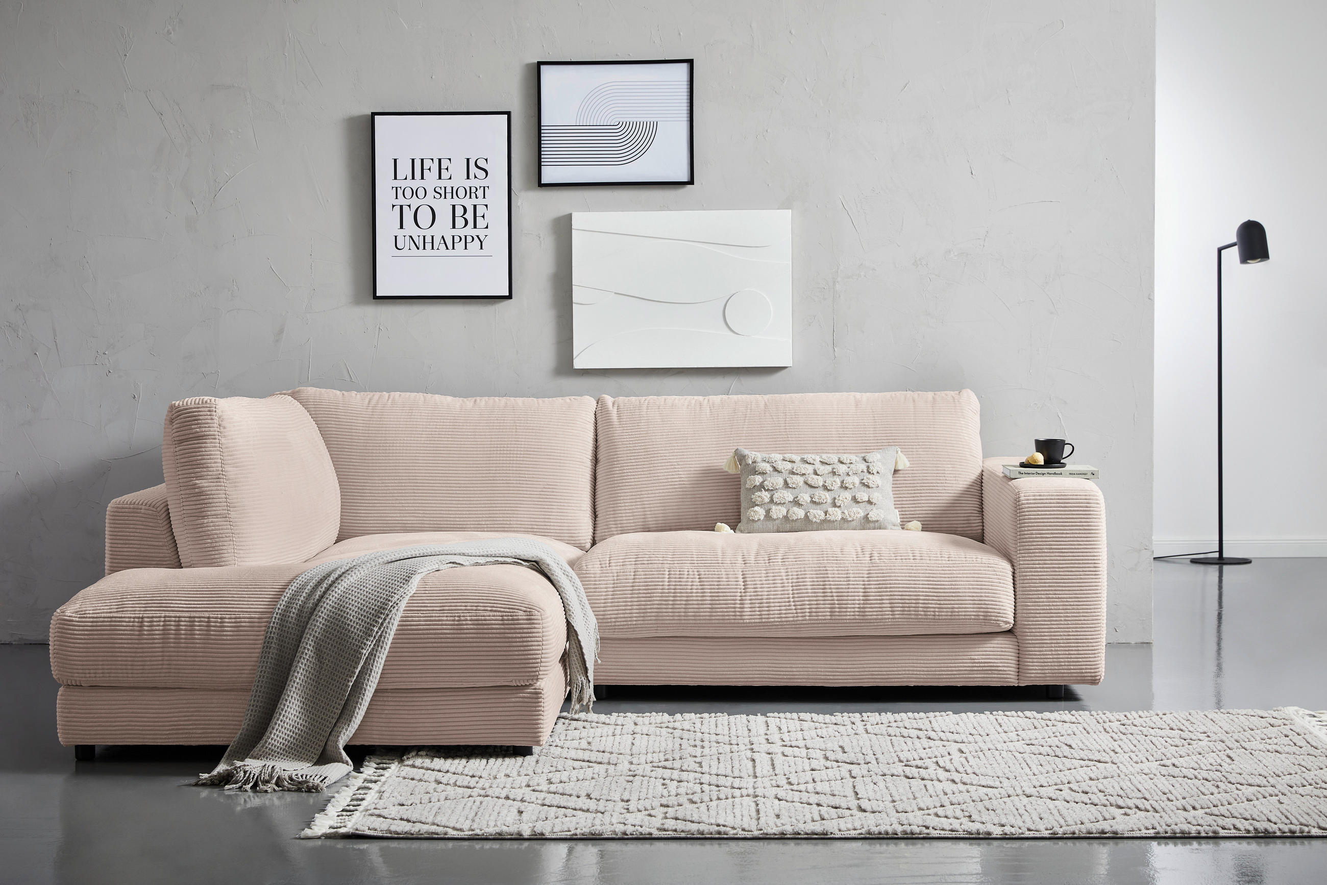 ECKSOFA in Cord Taupe  - Taupe/Schwarz, Design, Kunststoff/Textil (224/265cm) - Hom`in