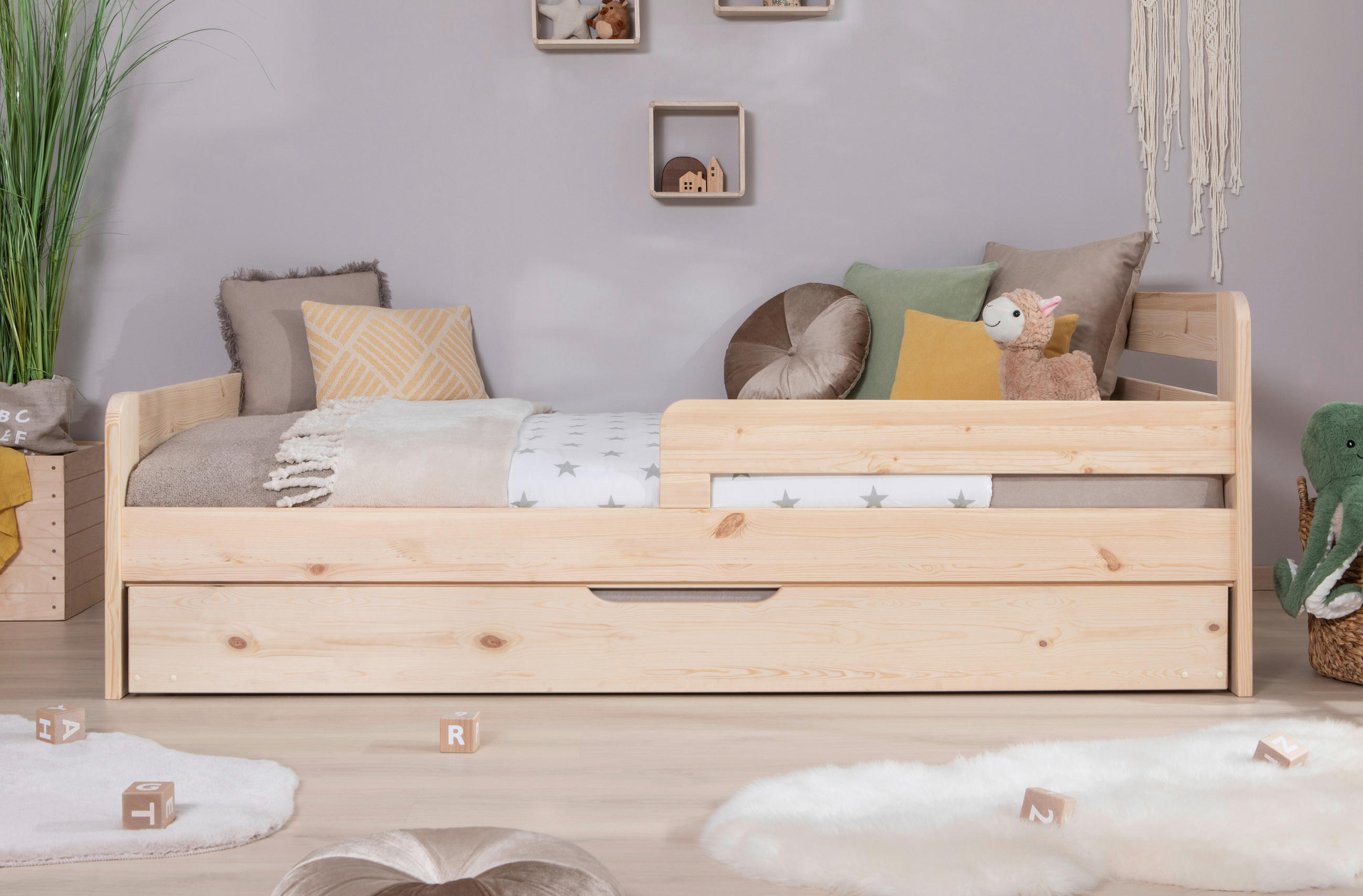 Bett Bennet mit Ausziehbett 120/200 cm Naturfarben  - Naturfarben, Modern, Holz (120/200cm) - MID.YOU