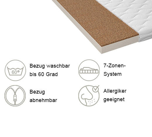 KOMFORTSCHAUMMATRATZE 80/200 cm Höhe ca. 10 cm 7 -Zonen - Weiß, Basics, Textil (80/200cm) - Xora