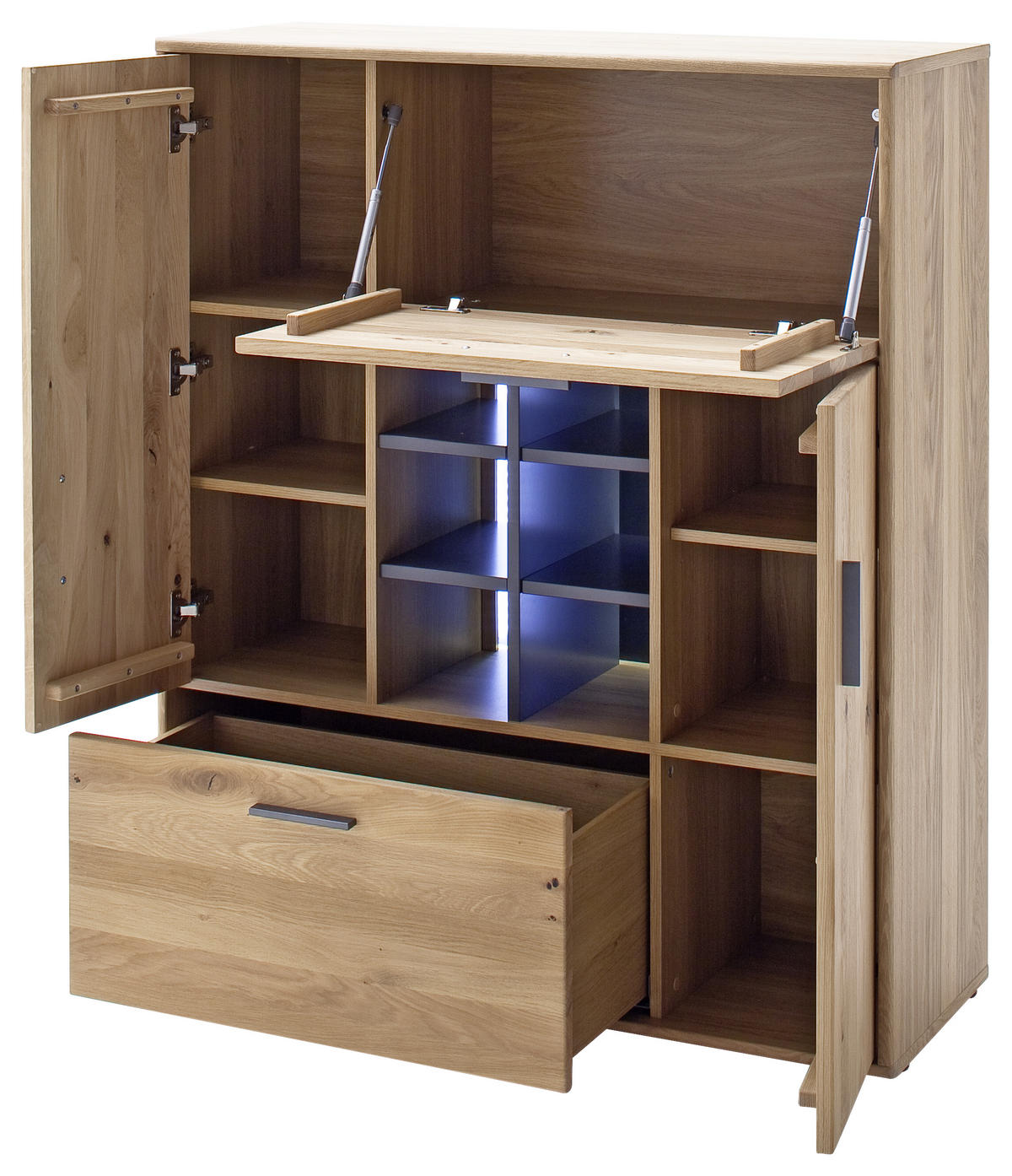 HIGHBOARD Asteiche furniert, massiv Anthrazit, Eichefarben Einlegeböden  - Eichefarben/Anthrazit, Design, Holz/Holzwerkstoff (104/123/37cm) - Livetastic