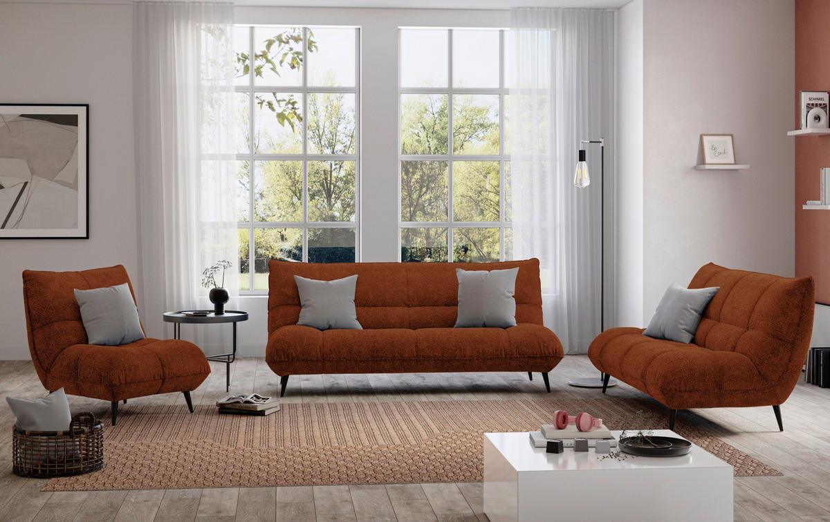 2-SITZER-SOFA in Mikrofaser Terracotta  - Terracotta/Schwarz, Konventionell, Textil/Metall (198/100/101cm) - MID.YOU