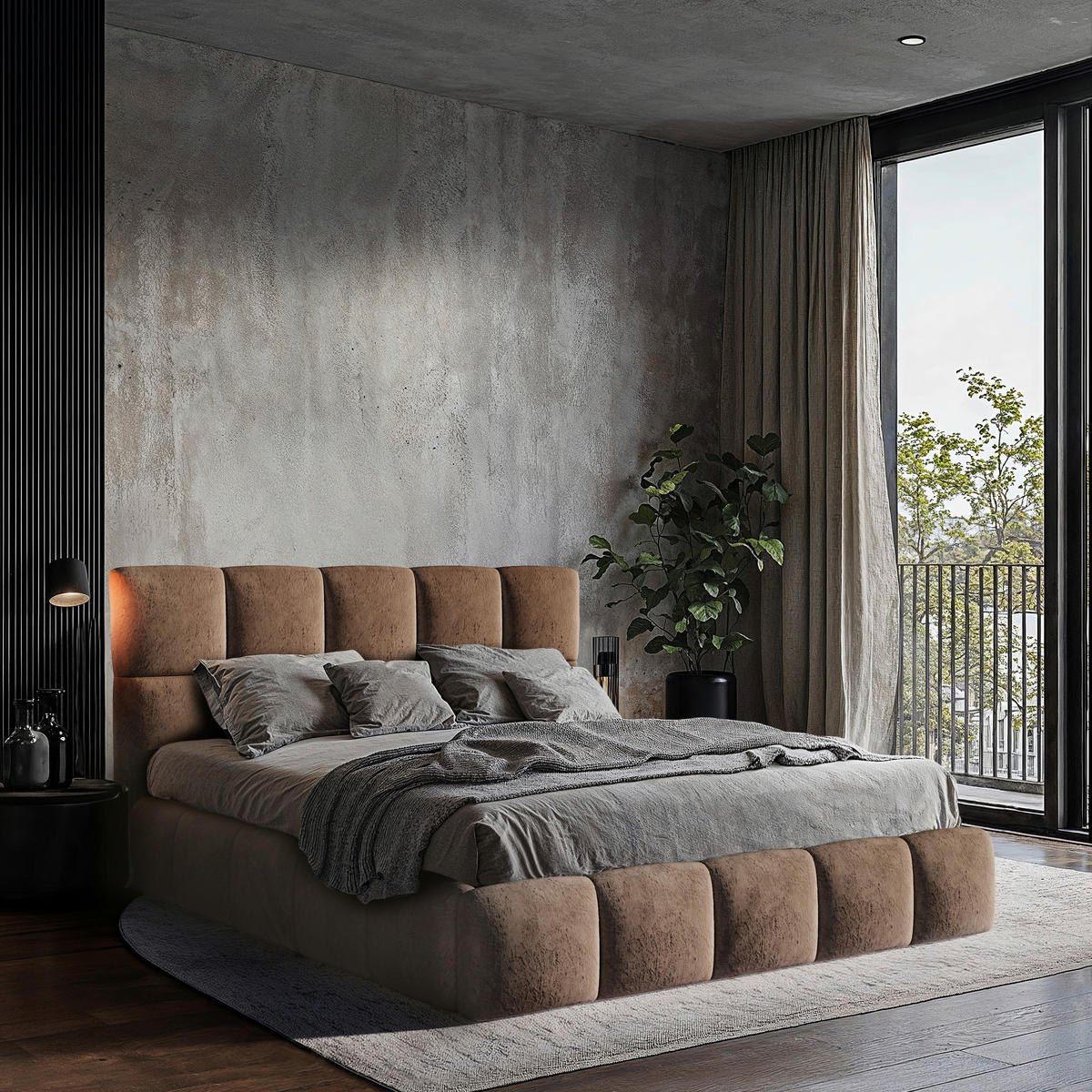 Polsterbett Cherry Mikrofaser 180/200 cm,  in Braun, Lattenrost, Bettkasten,  - Schwarz/Braun, MODERN, Holz/Holzwerkstoff (180/200cm) - MID.YOU